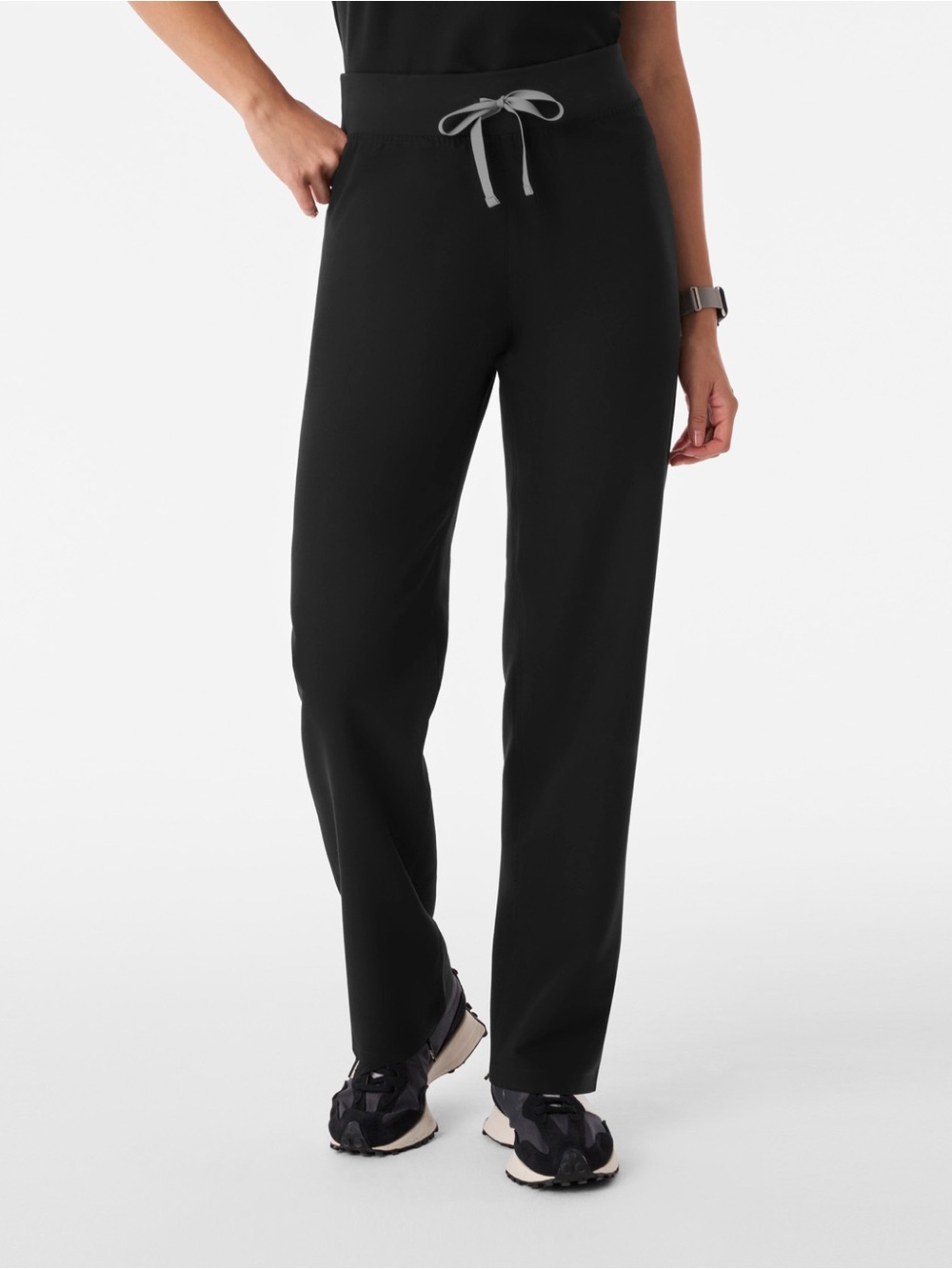 Figs • Livingston Black Women's Drawstring Straight-Leg Pants Scrubs